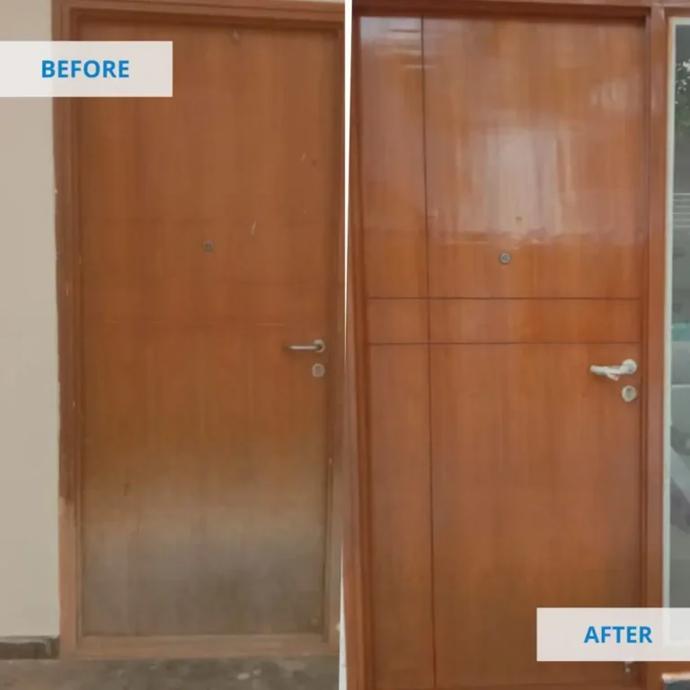 Wood polishing services before and after transformation by clean fanatics